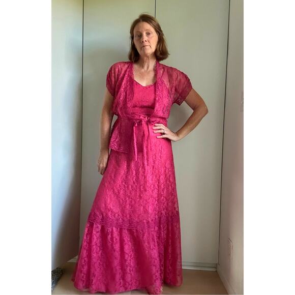 Vintage Lace Maxi Dress with Jacket Mauve Full Length Sundress Prom Size M/8 - Picture 1 of 15